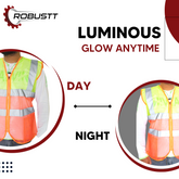 Robustt Polyester Fabric V Neck Reflective Safety Jacket, Safety Coat for Traffic, Sports, Construction Site (Dual Color)